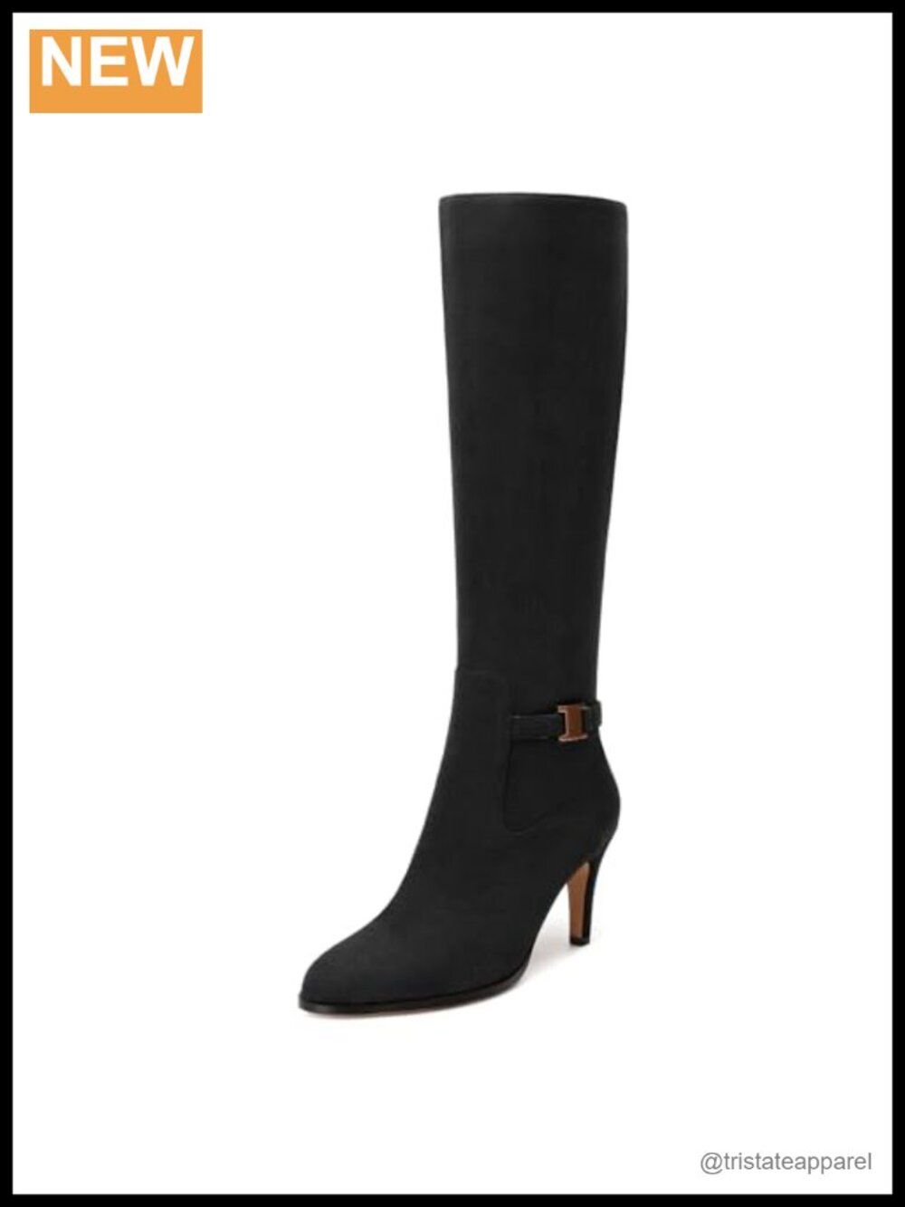 Women's Stiletto Heel Knee High Boots Faux Suede Side Zip Pointed Toe Wide Calf